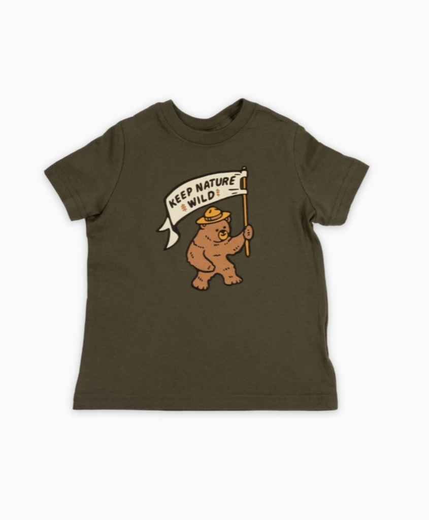 olive happy bear camper kids tee