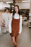 camel overall mini dress