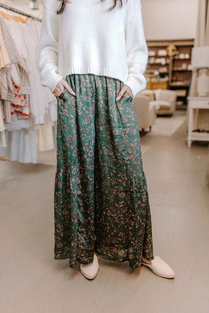 Olive Printed satin pants