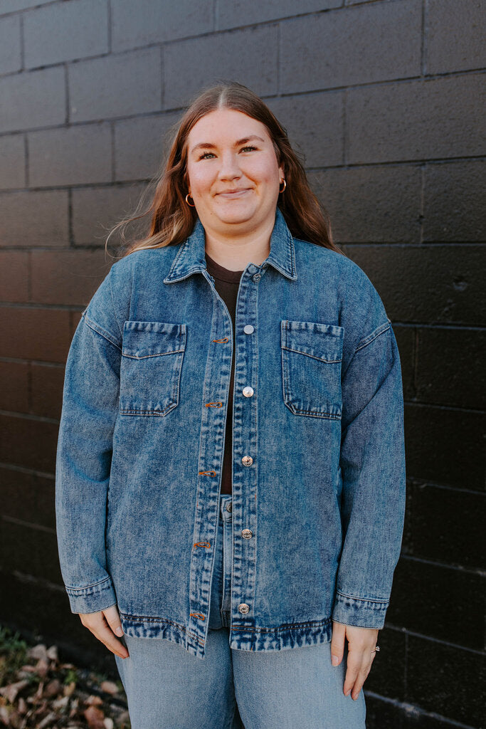 washed blue denim shacket