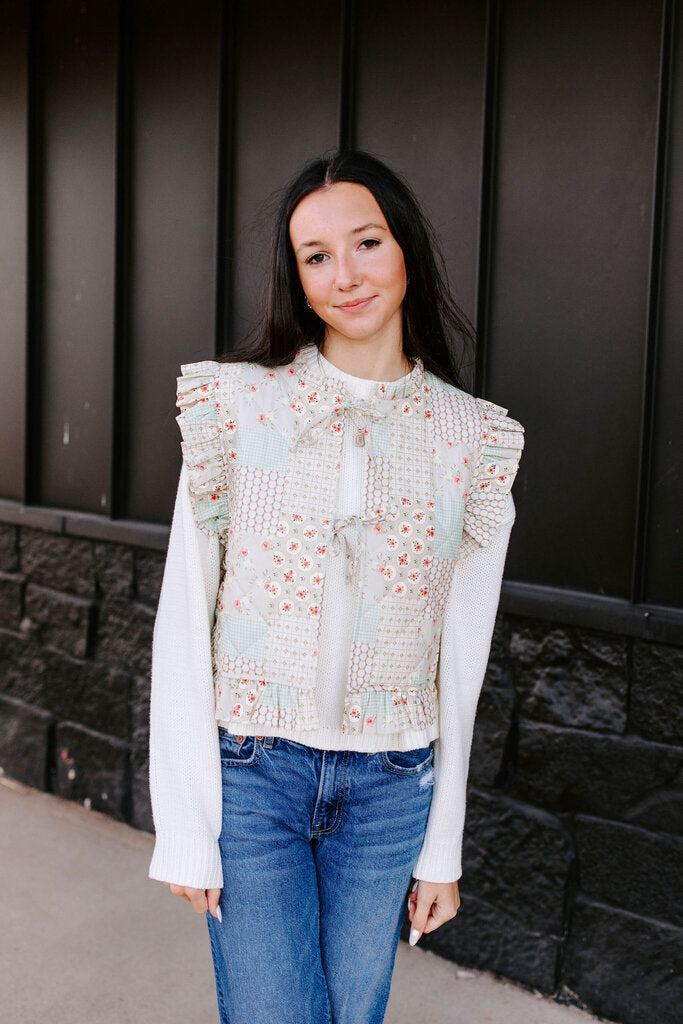 taupe floral quilted top