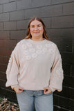 ivory flower detail knit sweater