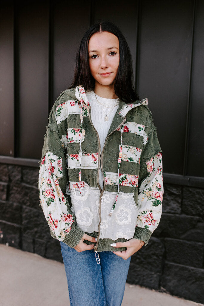 olive & floral zip up