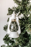 6" white lighted lantern with tree ornament