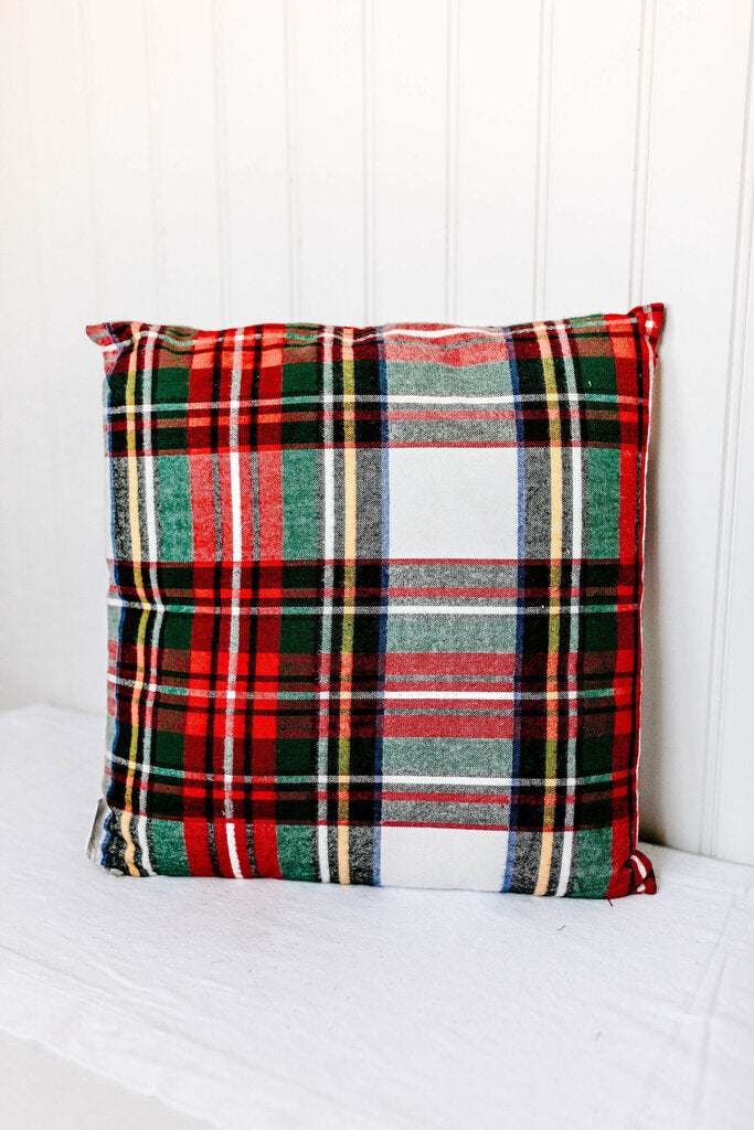 20" square red tartan pillow