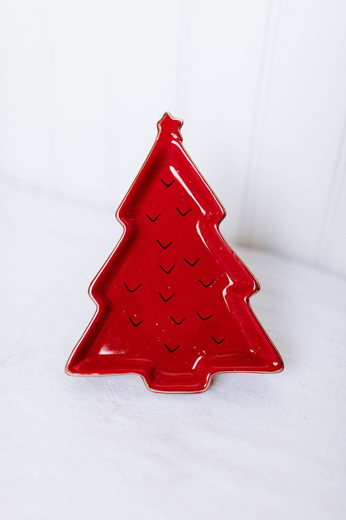 red christmas tree stoneware dish