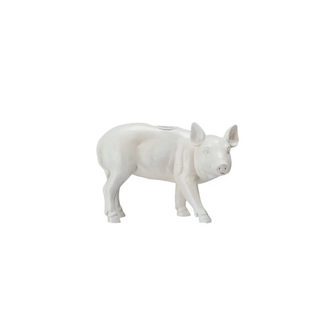 Resin Pig Taper Holder, Antique White