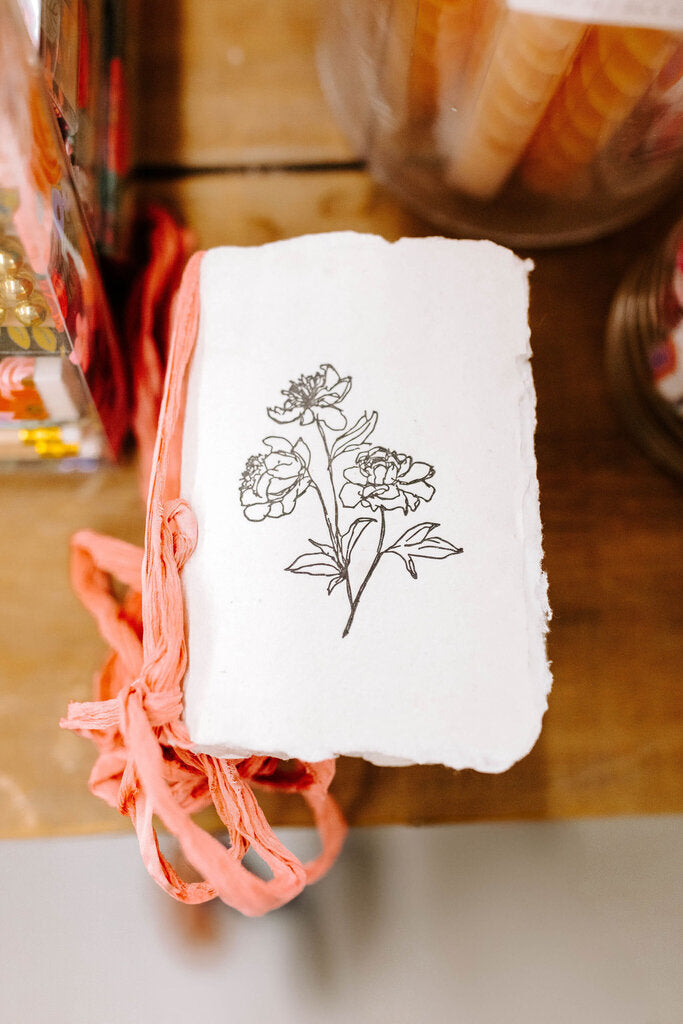 peony vanilla paper with watermelon silk ribbon