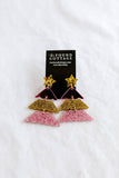 pink and gold glitter tree earrings