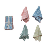 Woven Cotton Striped Napkins with Stitched Colored Trim, Set of 4