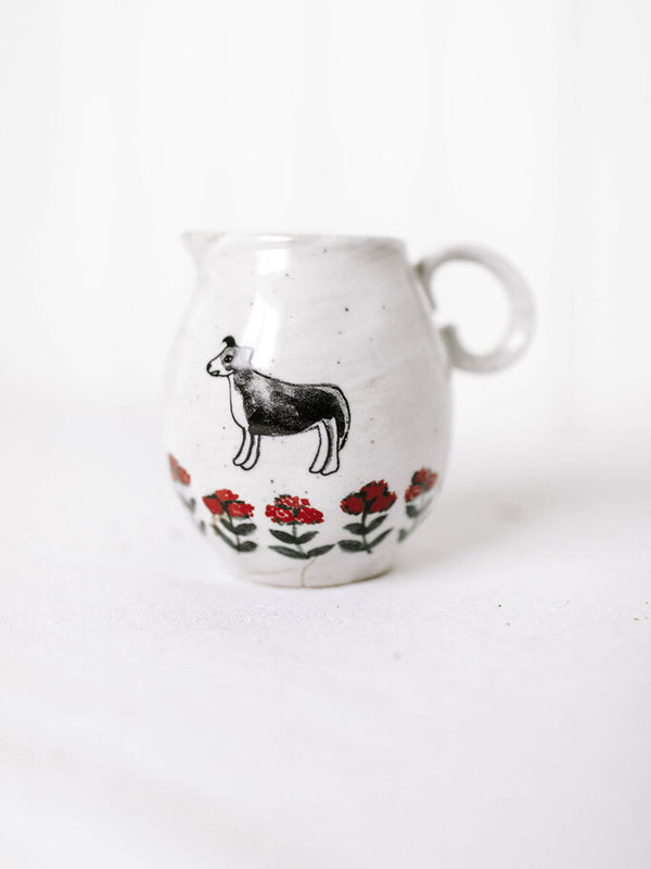 10 oz. Hand-Painted Stoneware Creamer w/ Dog & Flowers
