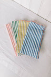 Woven Cotton Striped Napkins with Stitched Colored Trim, Set of 4