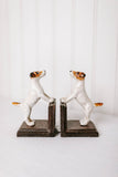 cast iron white puppy bookends