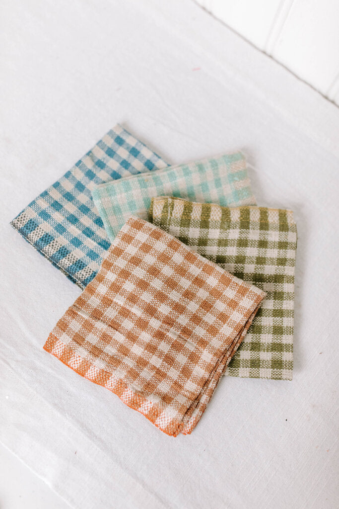 Woven Linen Napkins w/ Gingham Pattern, Set of 4