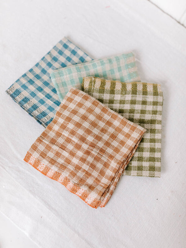 Woven Linen Napkins w/ Gingham Pattern, Set of 4
