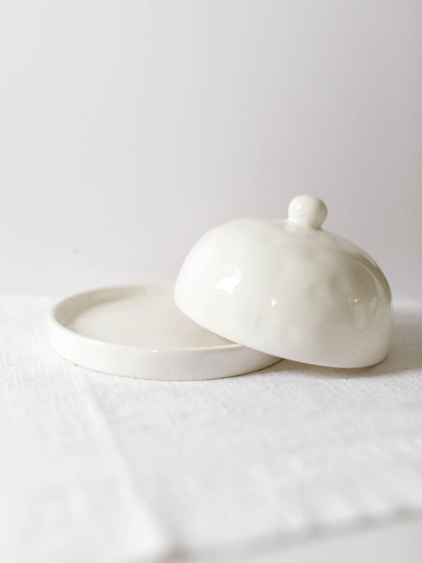 ceramic white butter dish