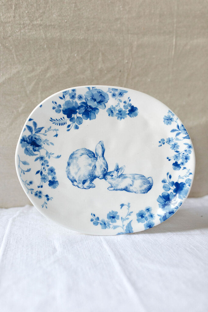 oval blue floral rabbit platter
