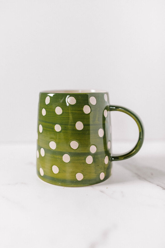 light green polka dot mug