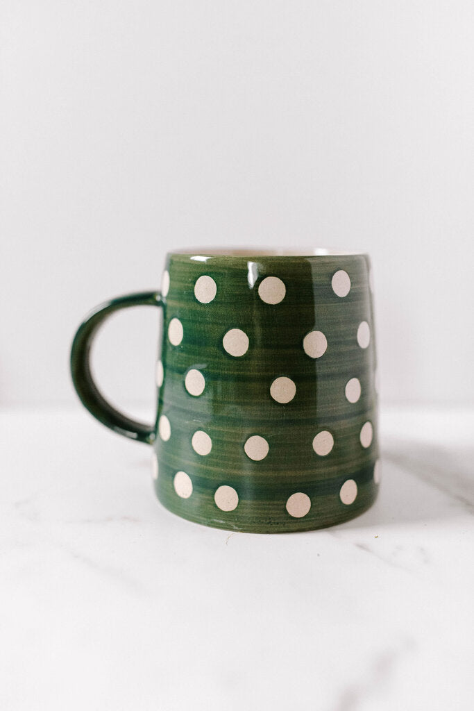 dark green polka dot mug