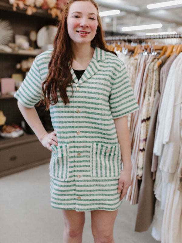 green and white stripe summer mini dress