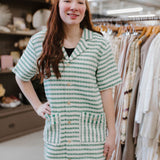 green and white stripe summer mini dress