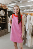 pink and red retro look mini dress