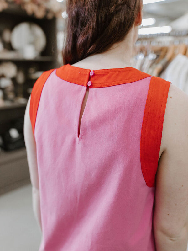 pink and red retro look mini dress