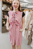 rose striped front bow detail mini dress