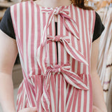 rose striped front bow detail mini dress