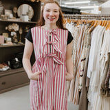 rose striped front bow detail mini dress