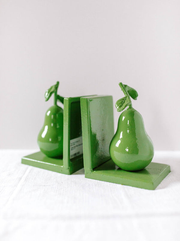 Cast Iron Pear Bookends, Green, Set of 2