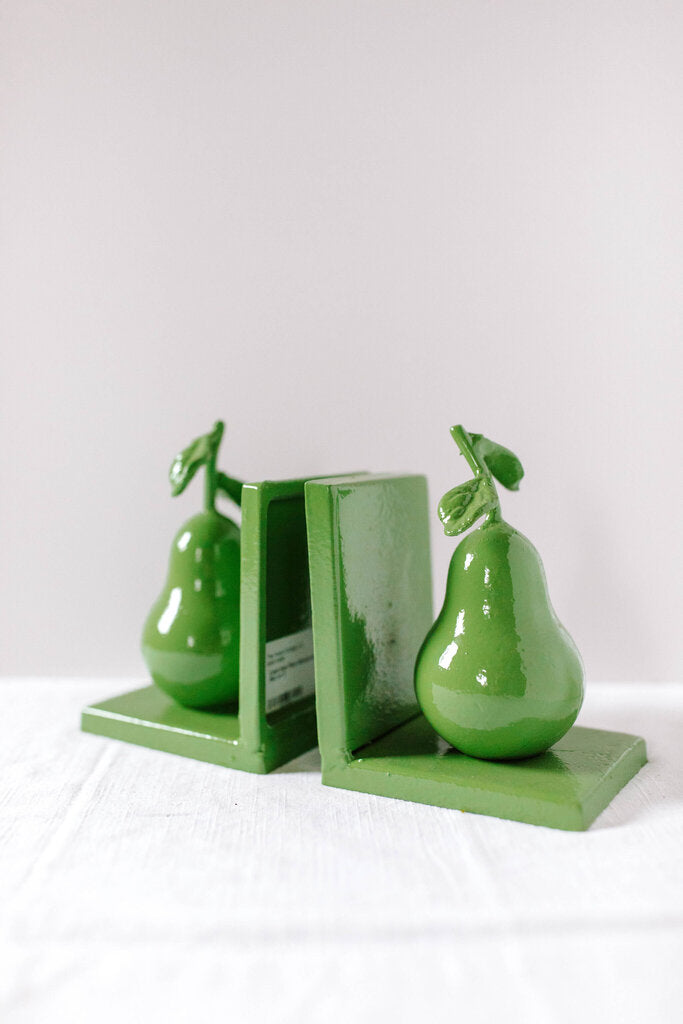 Cast Iron Pear Bookends, Green, Set of 2