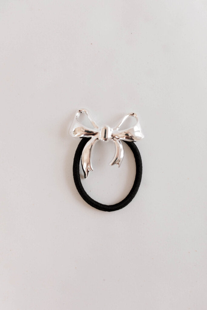 silver bow hair tie