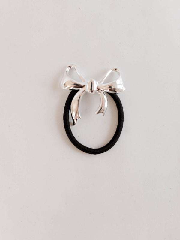 silver bow hair tie