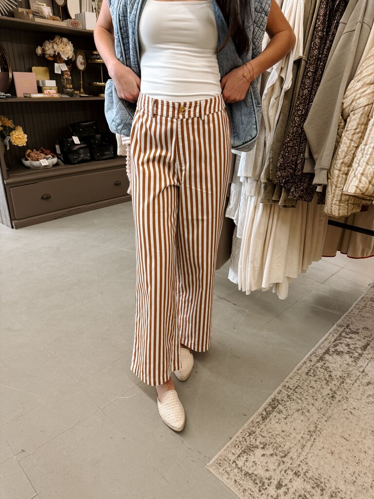 bronze/ivory striped wide leg pants