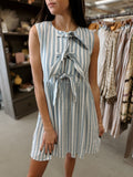 light blue striped Bow mini dress