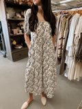 ecru floral casual midi dress