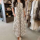 ecru floral casual midi dress