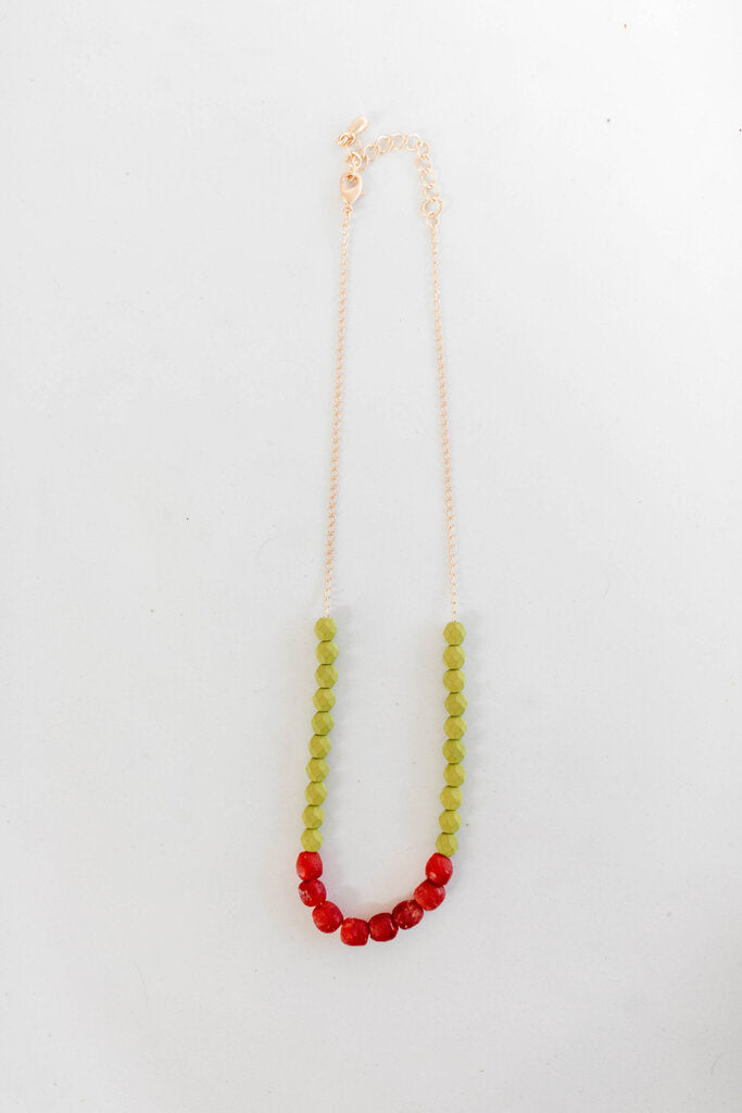 mixed lime African bead necklace