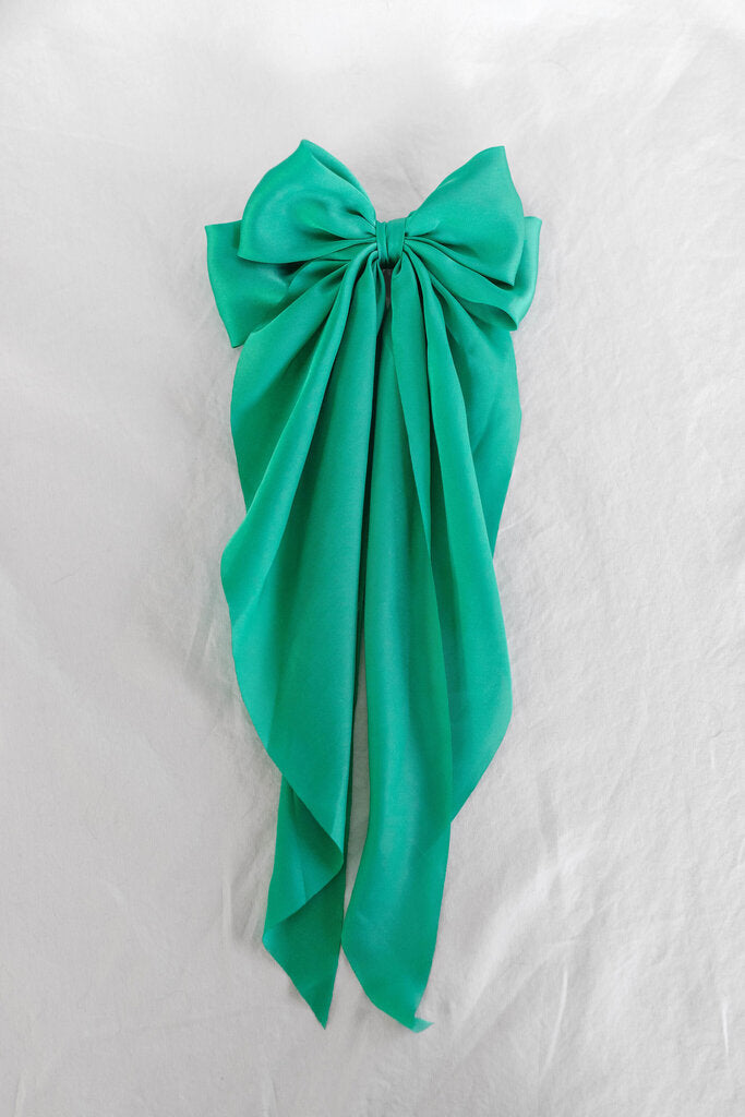 green long hair bow clip