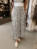 cream & black floral midi skirt