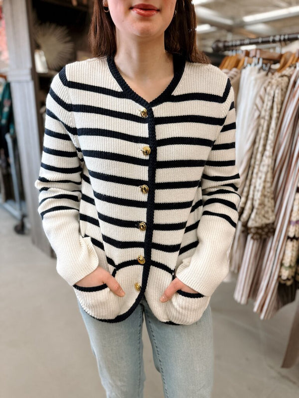 ivory & navy striped sweater cardigan