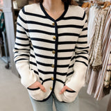 ivory & navy striped sweater cardigan