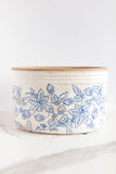 large stoneware planter with blue floral