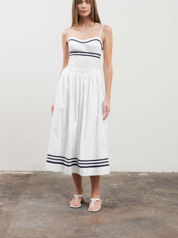 ivory spaghetti strap smocked midi dress