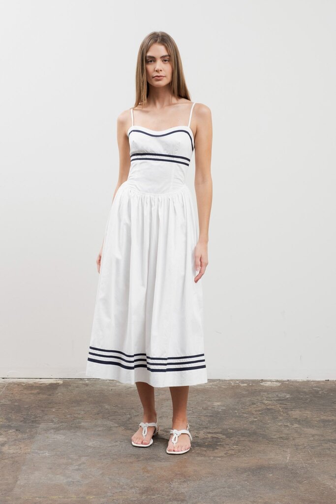 ivory spaghetti strap smocked midi dress