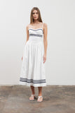 ivory spaghetti strap smocked midi dress