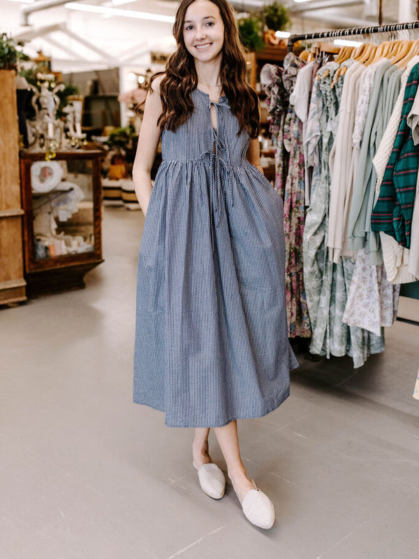 navy and white dress
