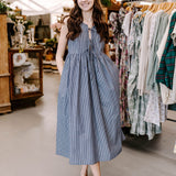 navy and white dress