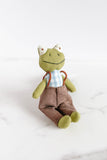 small frog in overalls